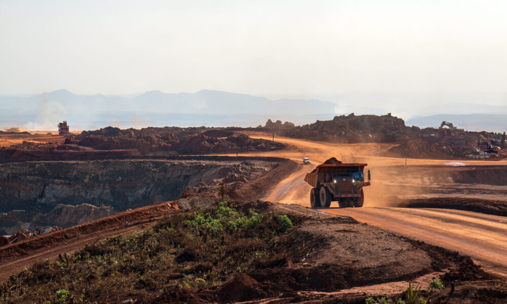 Dump truck in an open pit mine in Africa